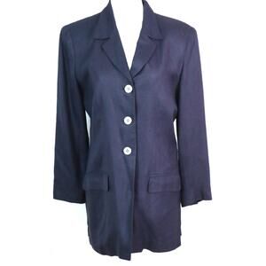 Vintage 90s Liz Claiborne Dark Navy Blue Blazer Mid Length Long Women 6 Preppy